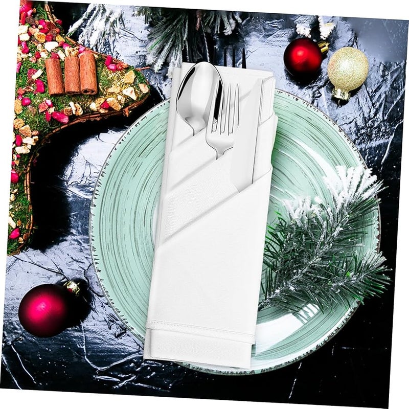 5 قطع من مناديل العشاء القطنية البيضاء، مناديل قماشية سميكة لحفلات الزفاف والحفلات والاستخدام اليومي - Image 5